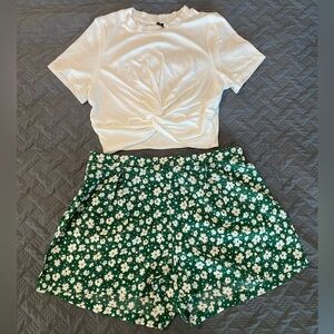 Shein 2-Piece White Crop Top with Green and White Bottoms - Brand New